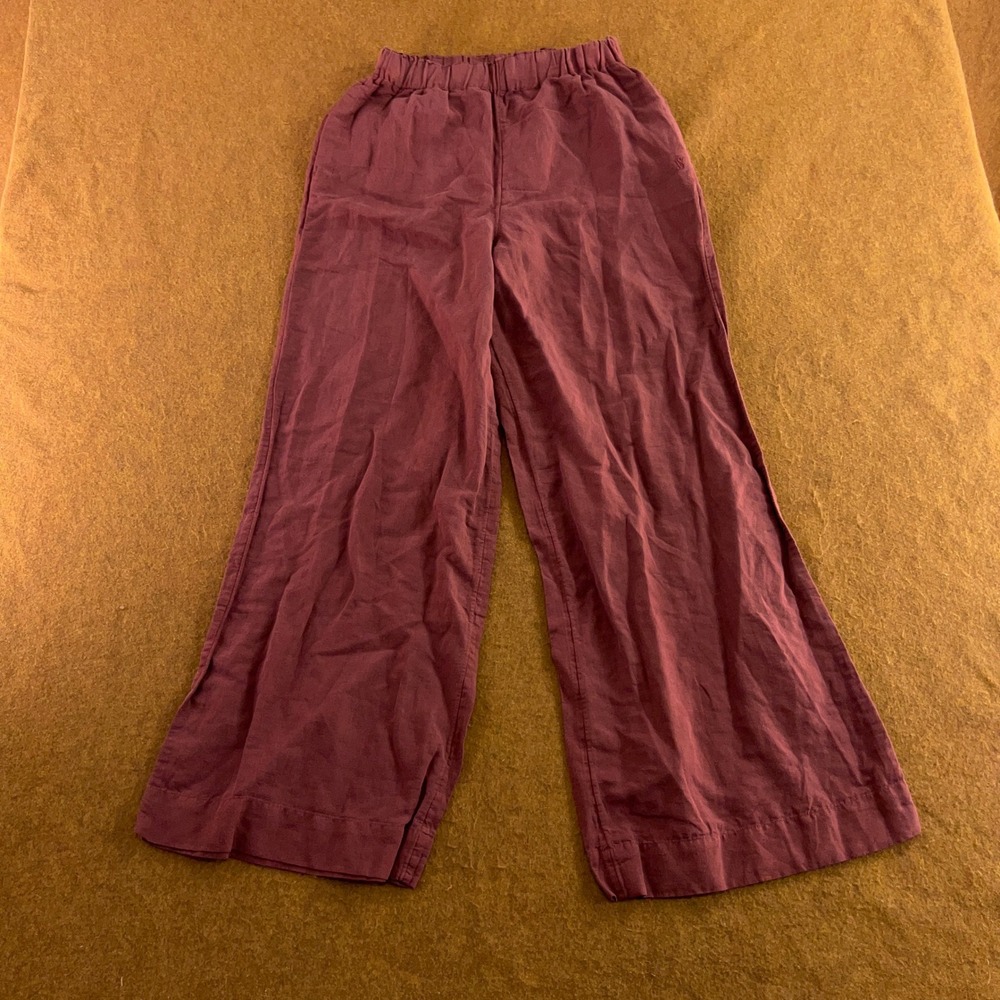 Victoria's Secret Womens XS Burgundy Linen Blend Wide Leg Swim Cover Up Pant New
